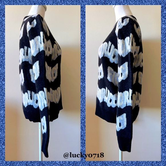 Fiorucci EUC Navy Wavy Logo Cashmere/Wool Sweater Sz M - Picture 5 of 7